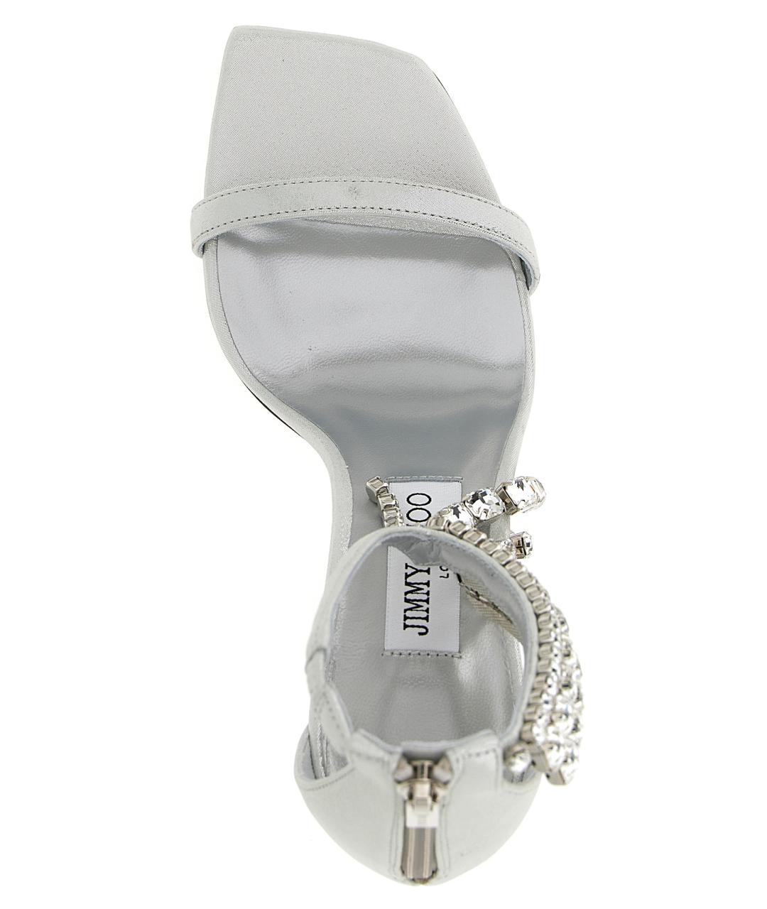 JIMMY CHOO Серебряные кожаные босоножки, фото 4