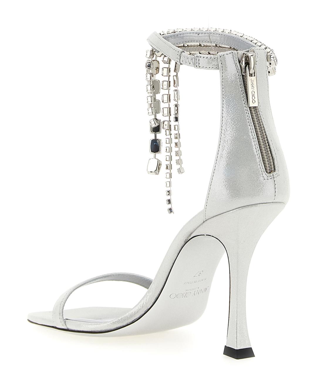 JIMMY CHOO Серебряные кожаные босоножки, фото 3