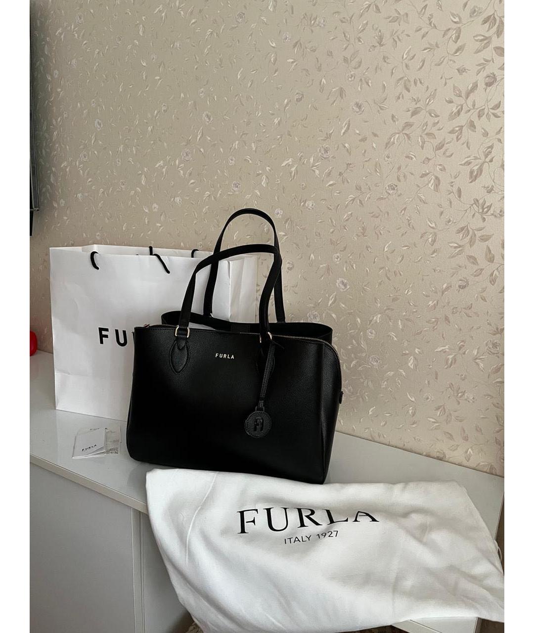 FURLA Черная кожаная сумка тоут, фото 7