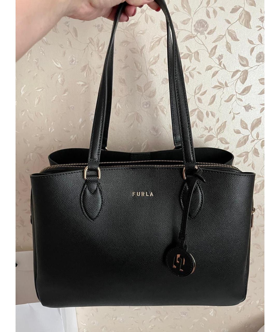FURLA Черная кожаная сумка тоут, фото 2