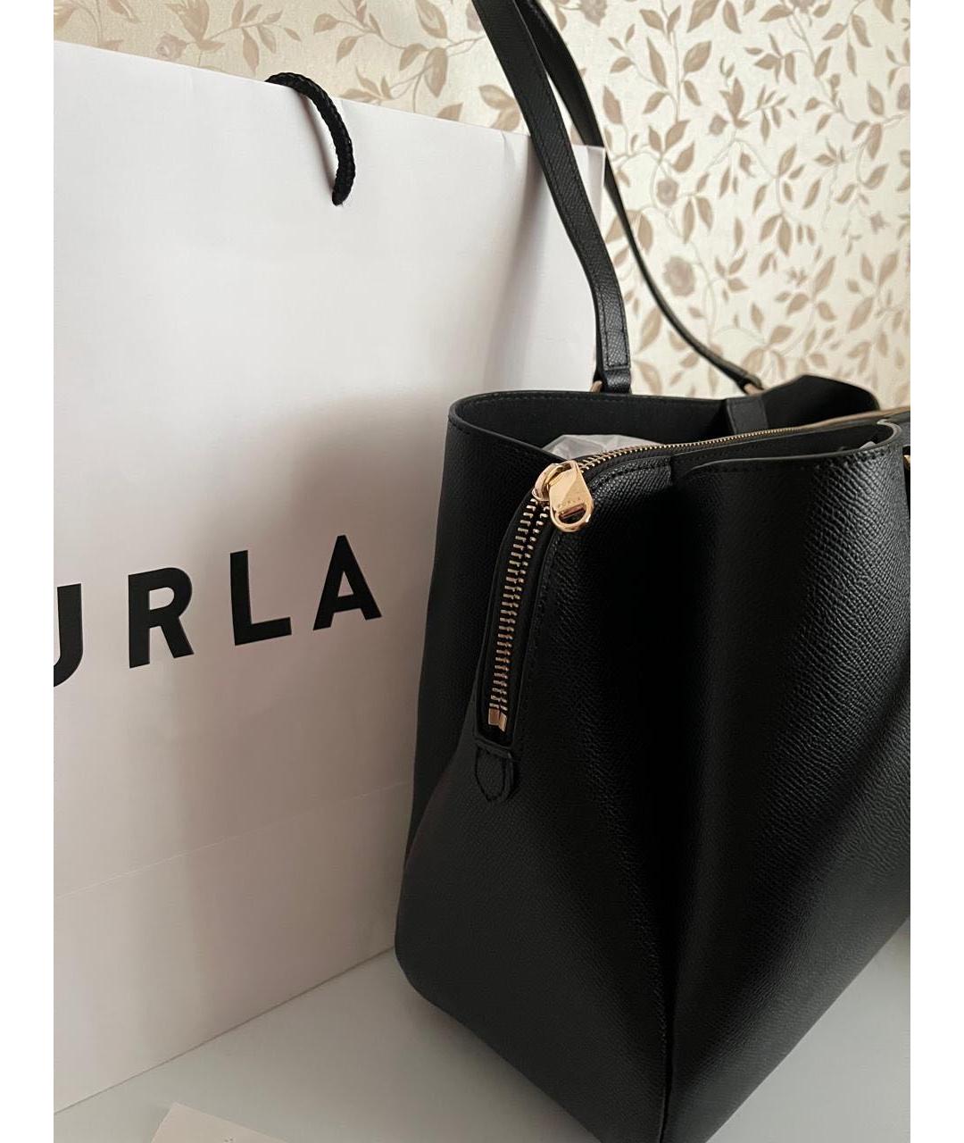 FURLA Черная кожаная сумка тоут, фото 5