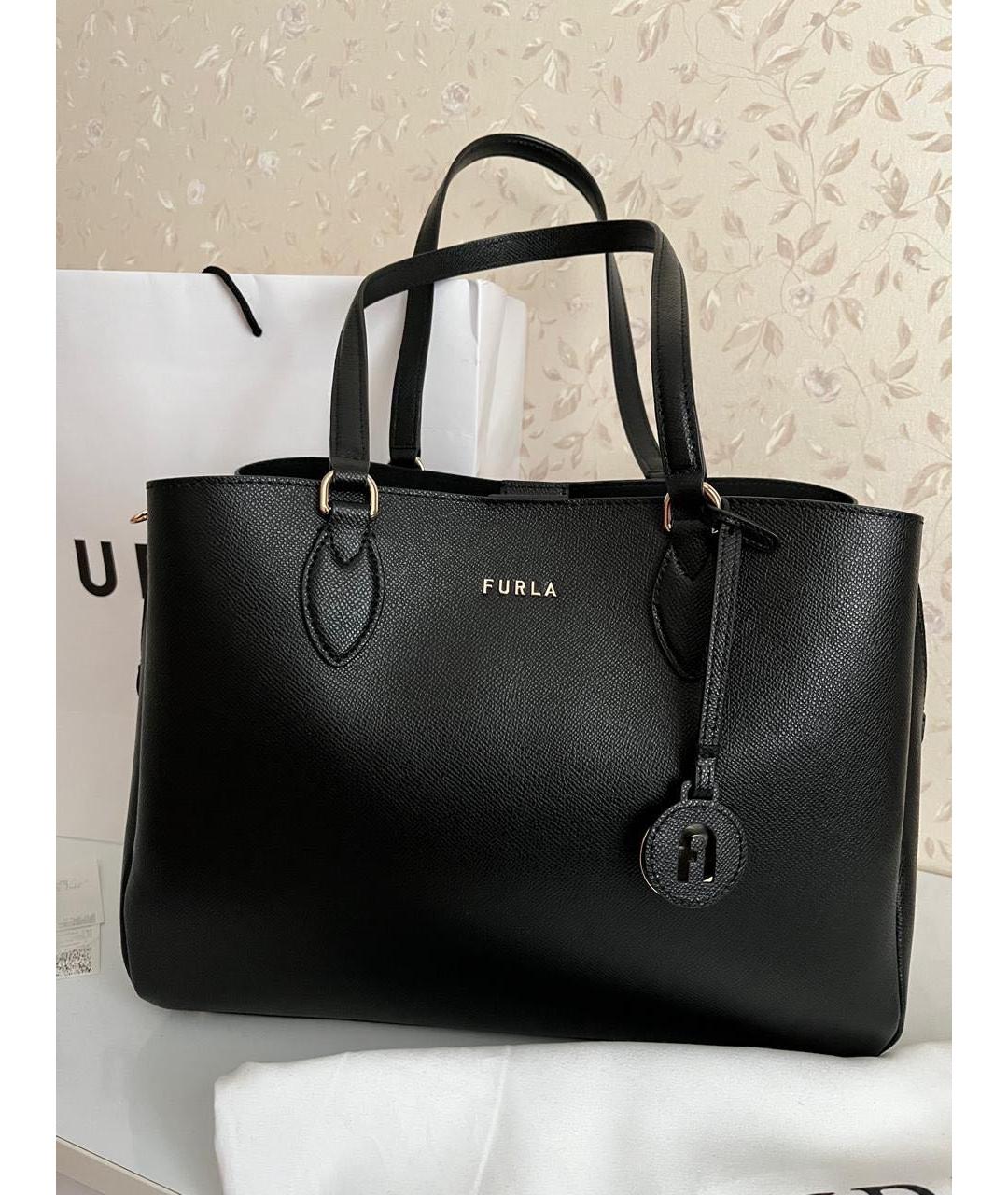 FURLA Черная кожаная сумка тоут, фото 8