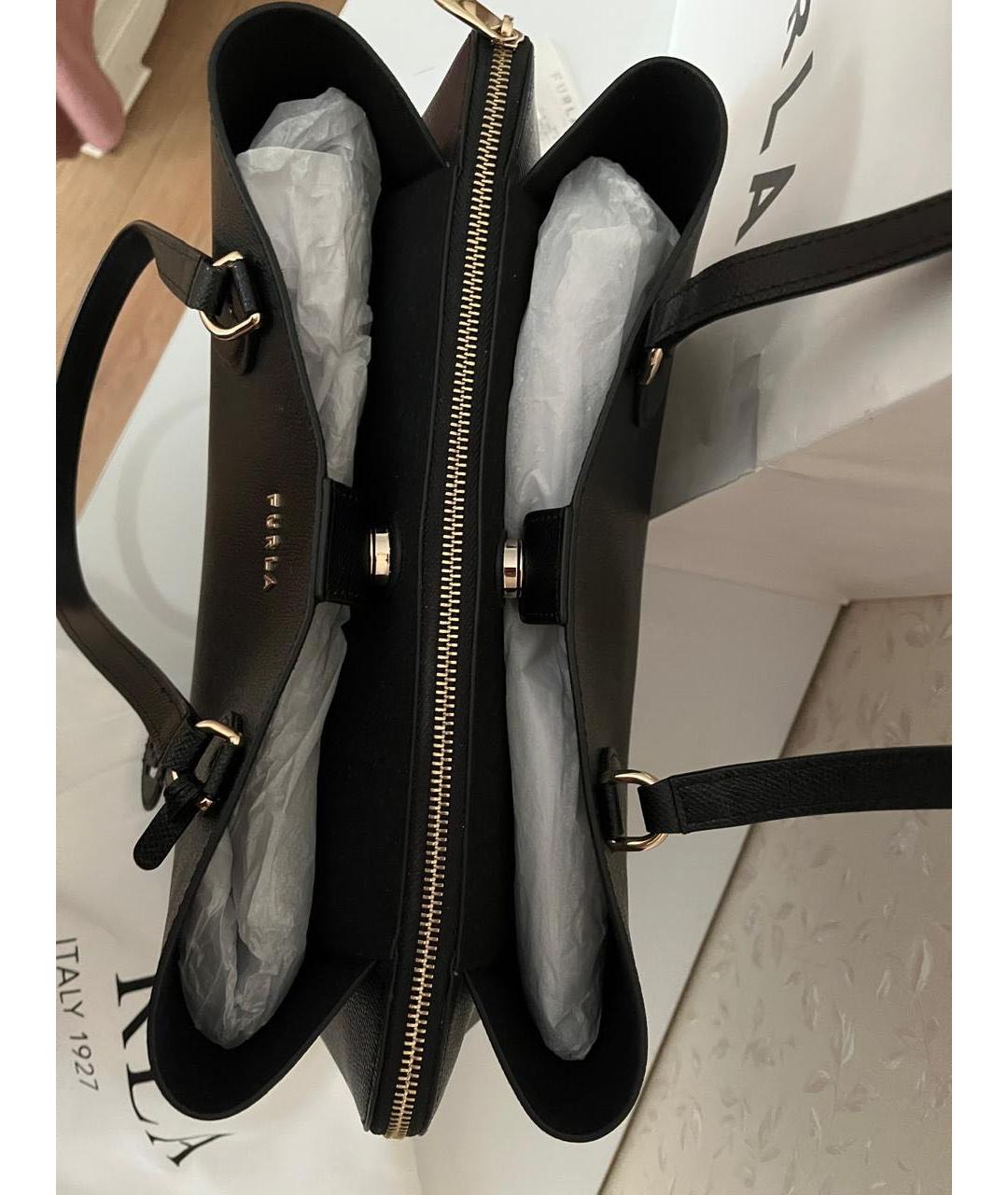 FURLA Черная кожаная сумка тоут, фото 6