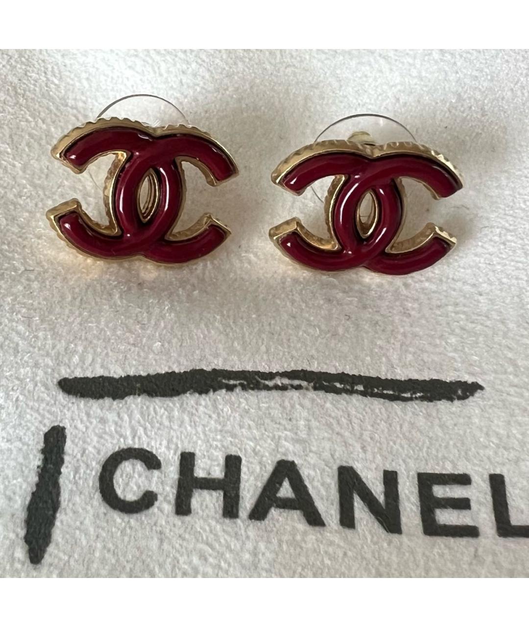 CHANEL Бордовые металлические серьги, фото 2
