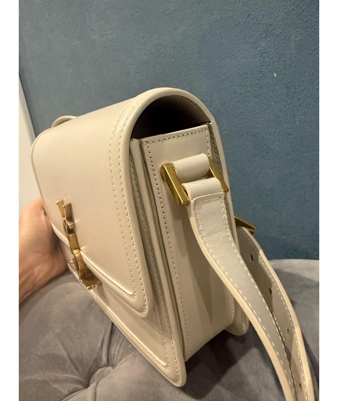 SAINT LAURENT Бежевая кожаная сумка через плечо, фото 2