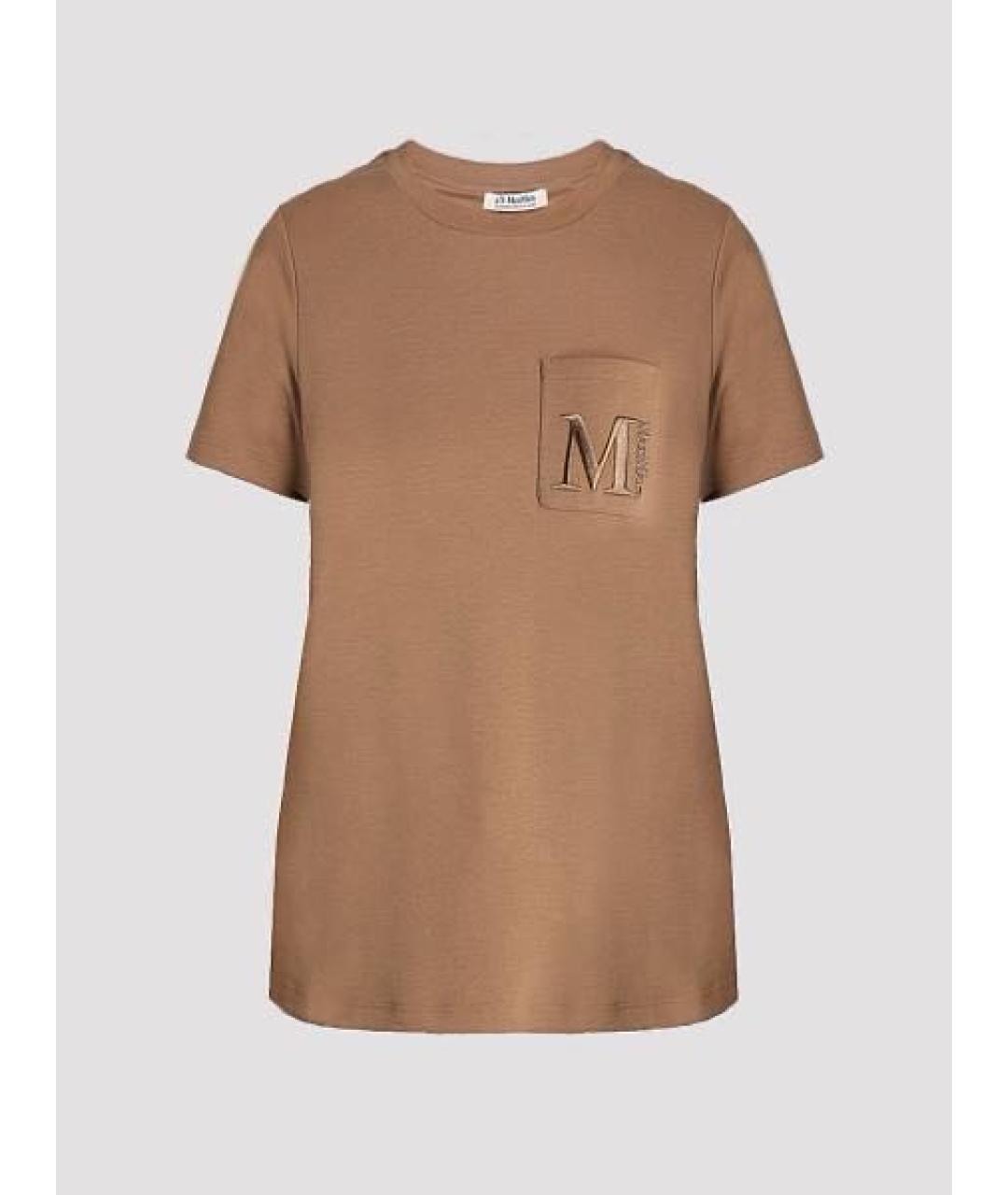 'S MAX MARA Коричневая хлопковая футболка, фото 4