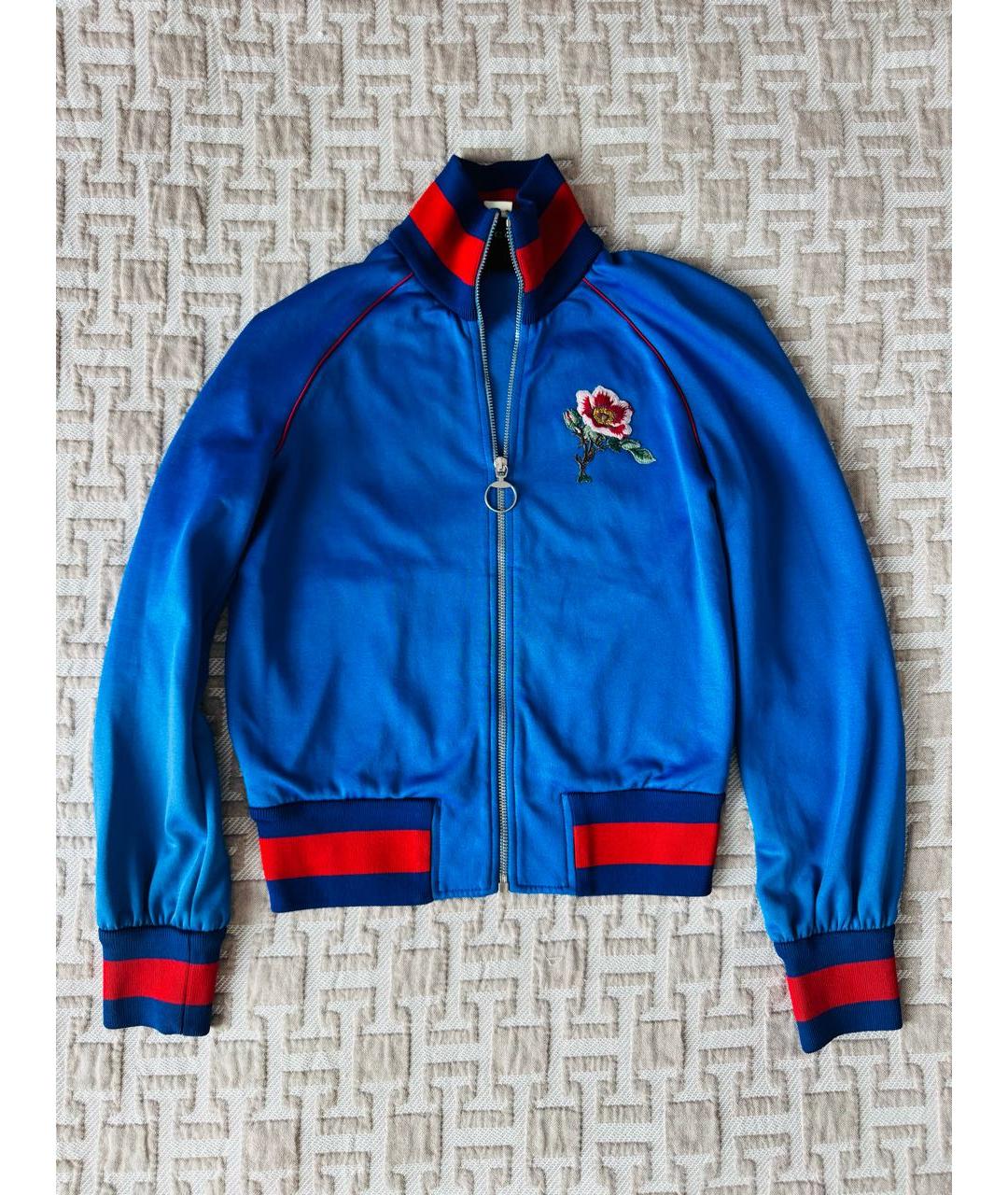 GUCCI Синяя хлопко-эластановая спортивная куртка, фото 2