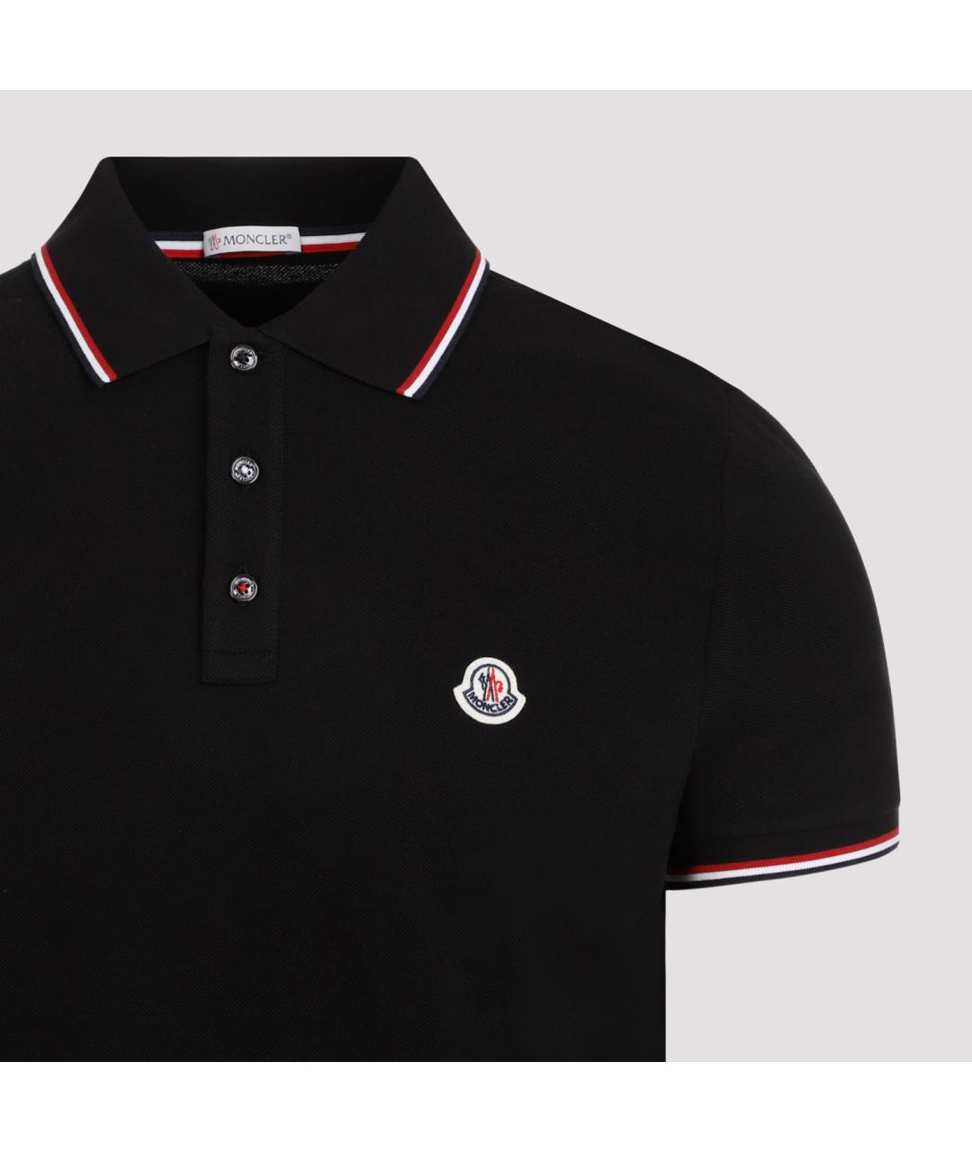 MONCLER Черное хлопковое поло с коротким рукавом, фото 5