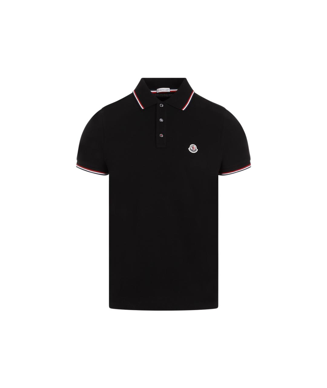 MONCLER Черное хлопковое поло с коротким рукавом, фото 1