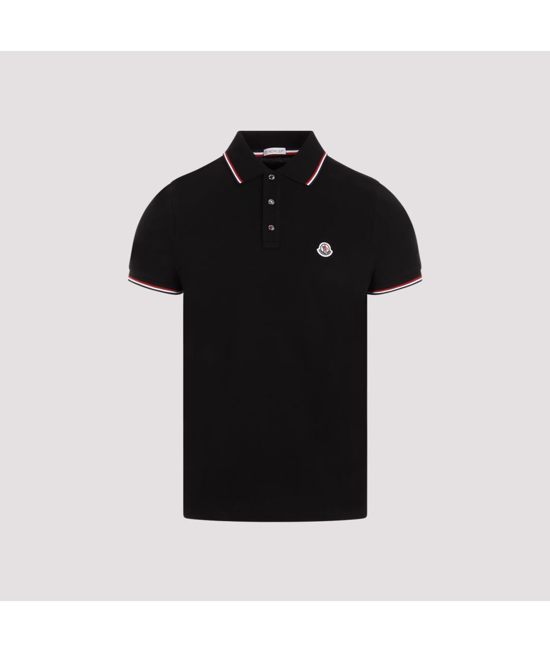 MONCLER Черное хлопковое поло с коротким рукавом, фото 2