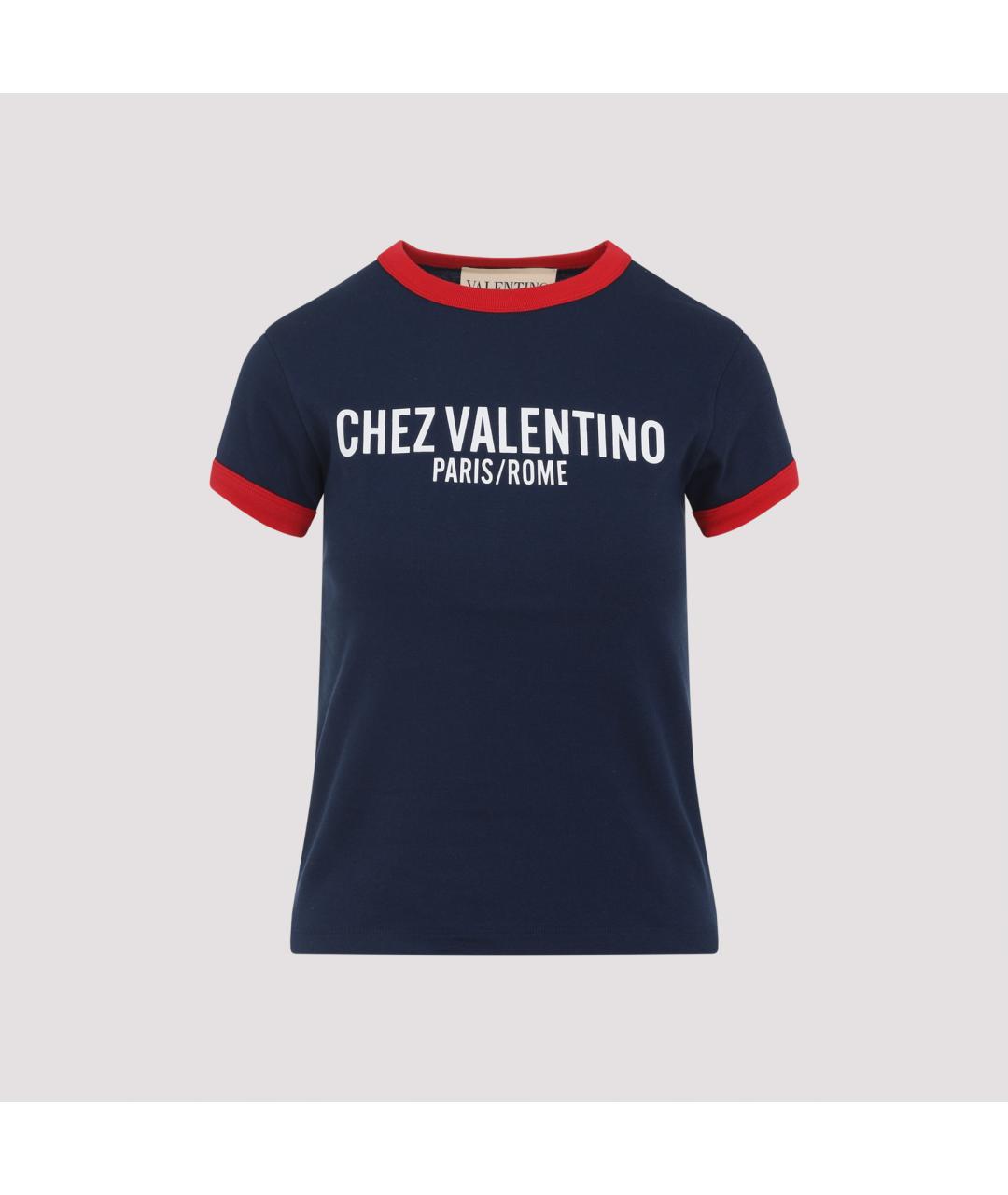 VALENTINO Темно-синяя хлопковая футболка, фото 3