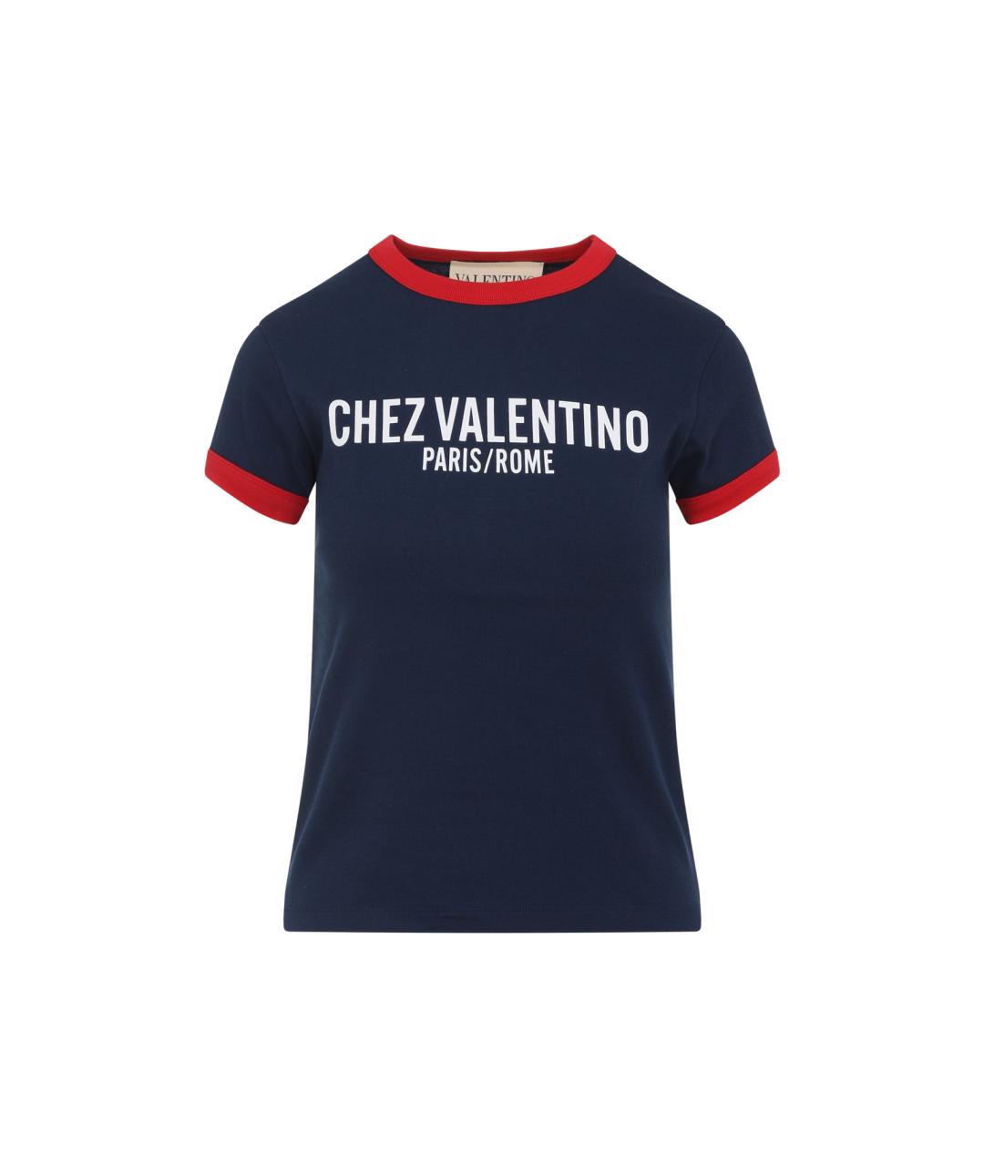 VALENTINO Темно-синяя хлопковая футболка, фото 1