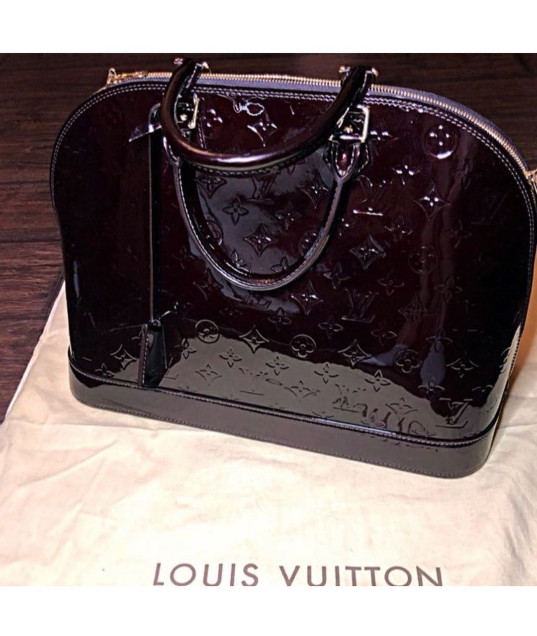 LOUIS VUITTON PRE-OWNED Бордовая сумка тоут из лакированной кожи, фото 3