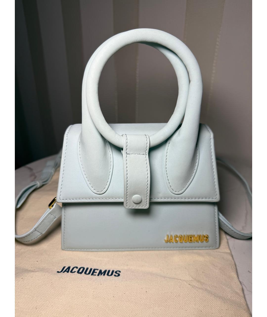JACQUEMUS Голубая кожаная сумка с короткими ручками, фото 7