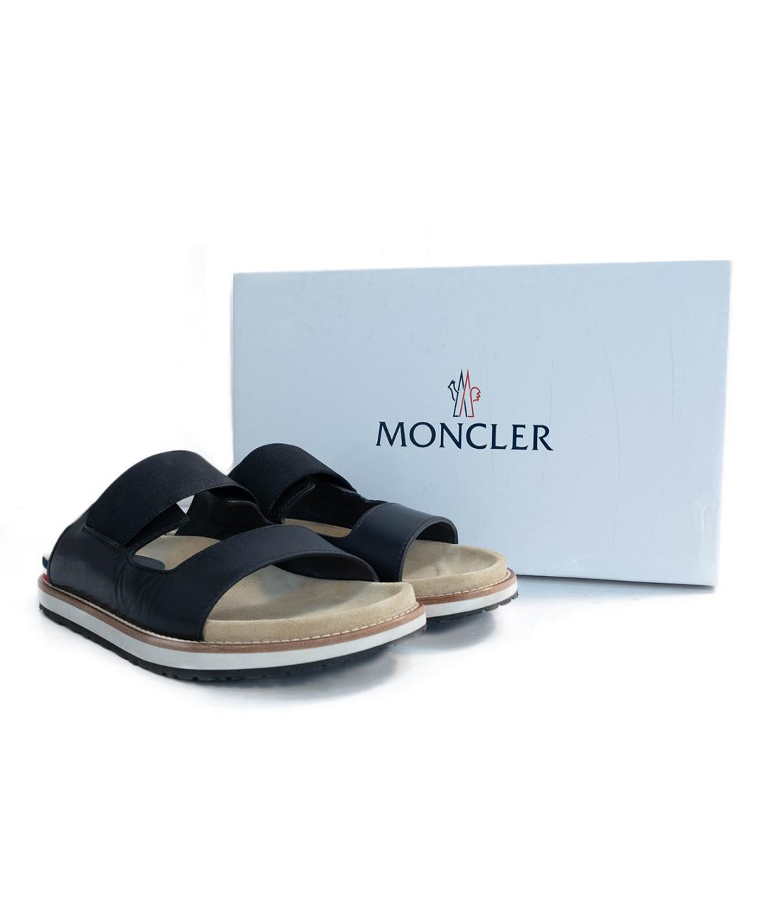 MONCLER Черные кожаные шлепанцы, фото 6