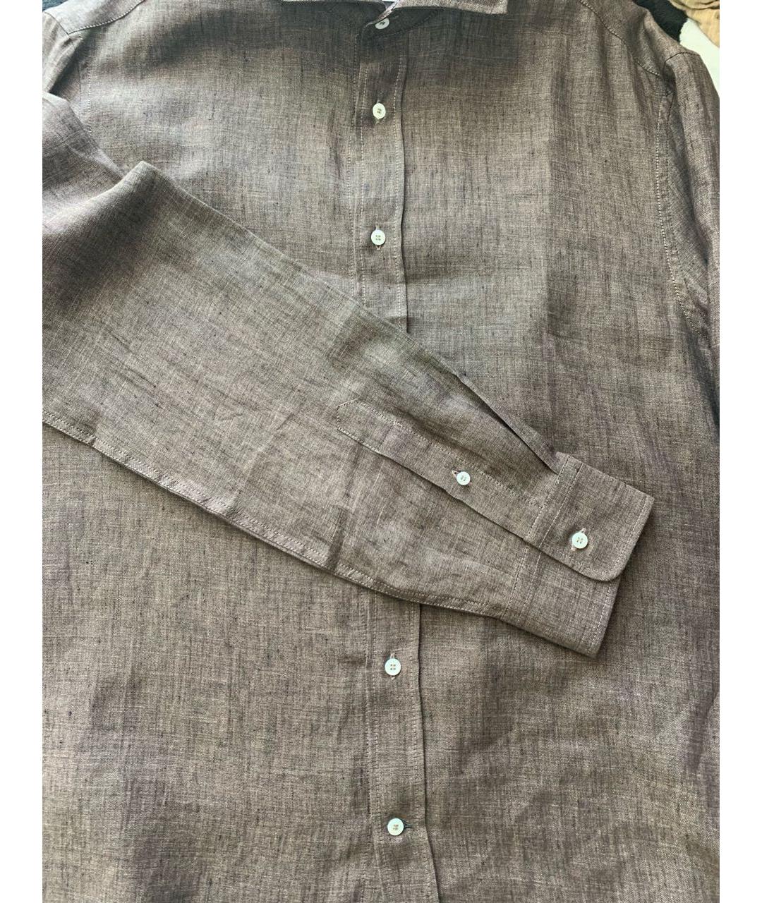 BRUNELLO CUCINELLI Коричневая льняная классическая рубашка, фото 4
