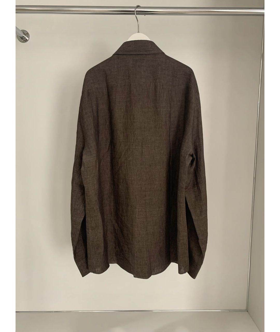 BRUNELLO CUCINELLI Коричневая льняная классическая рубашка, фото 2