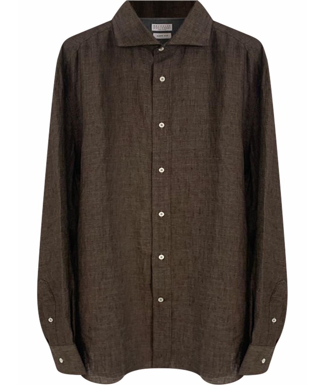 BRUNELLO CUCINELLI Коричневая льняная классическая рубашка, фото 1