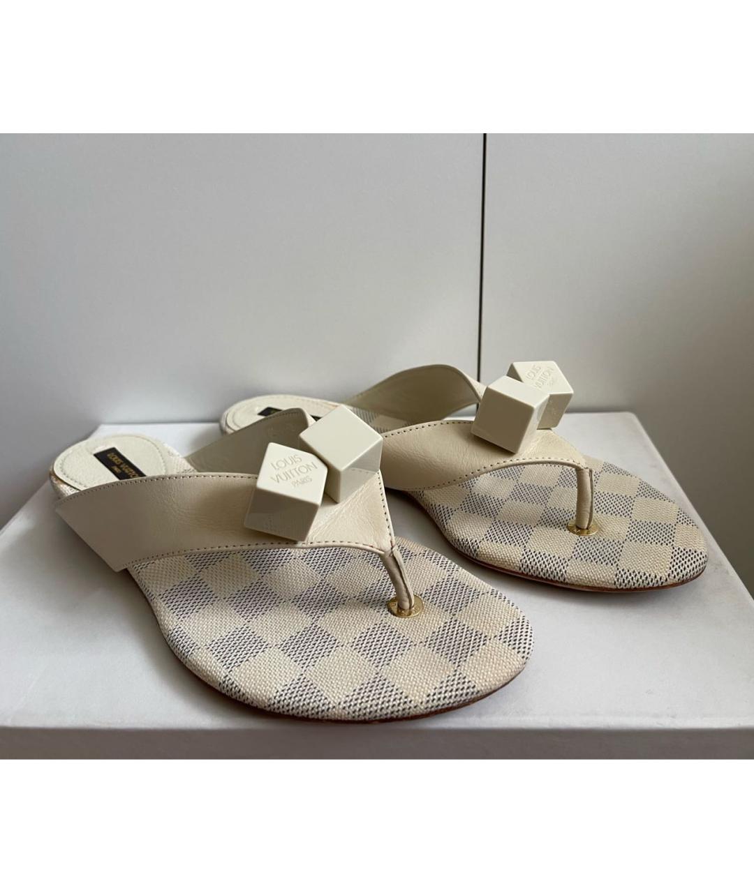 LOUIS VUITTON Бежевые кожаные шлепанцы, фото 2