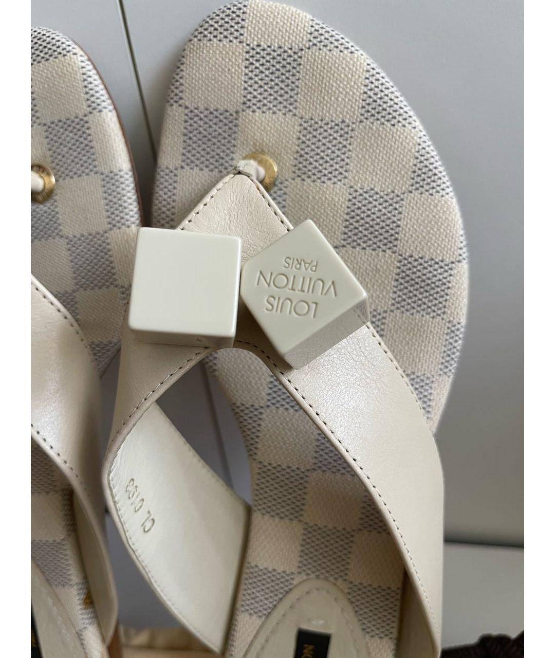 LOUIS VUITTON Бежевые кожаные шлепанцы, фото 5