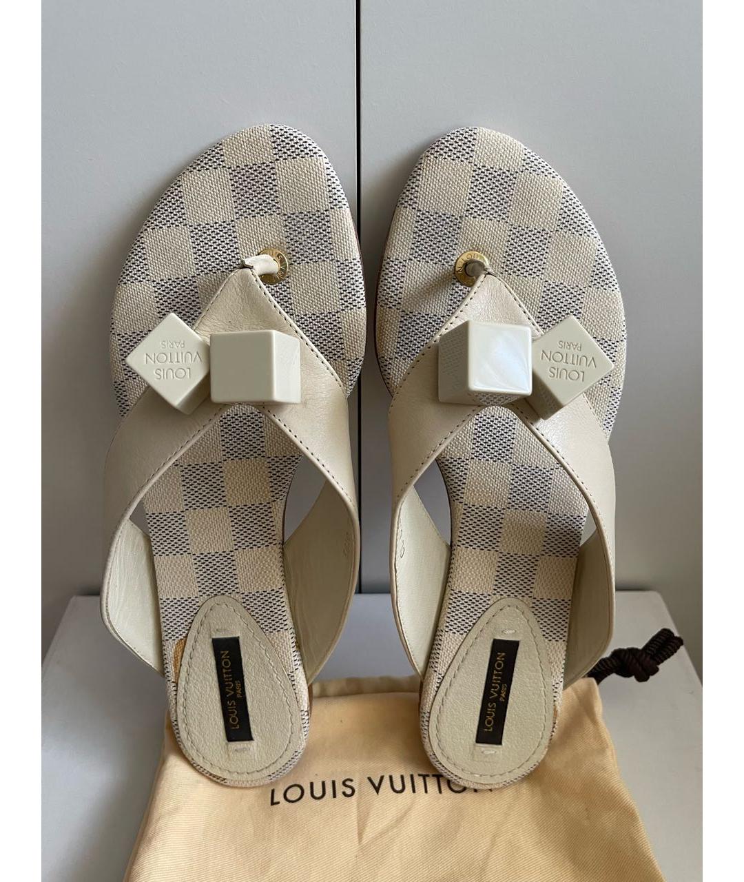 LOUIS VUITTON Бежевые кожаные шлепанцы, фото 3