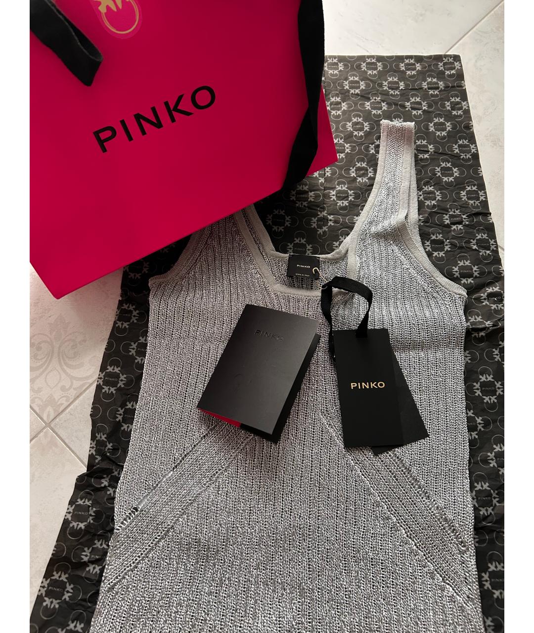 PINKO Серебряная вискозная майка, фото 3