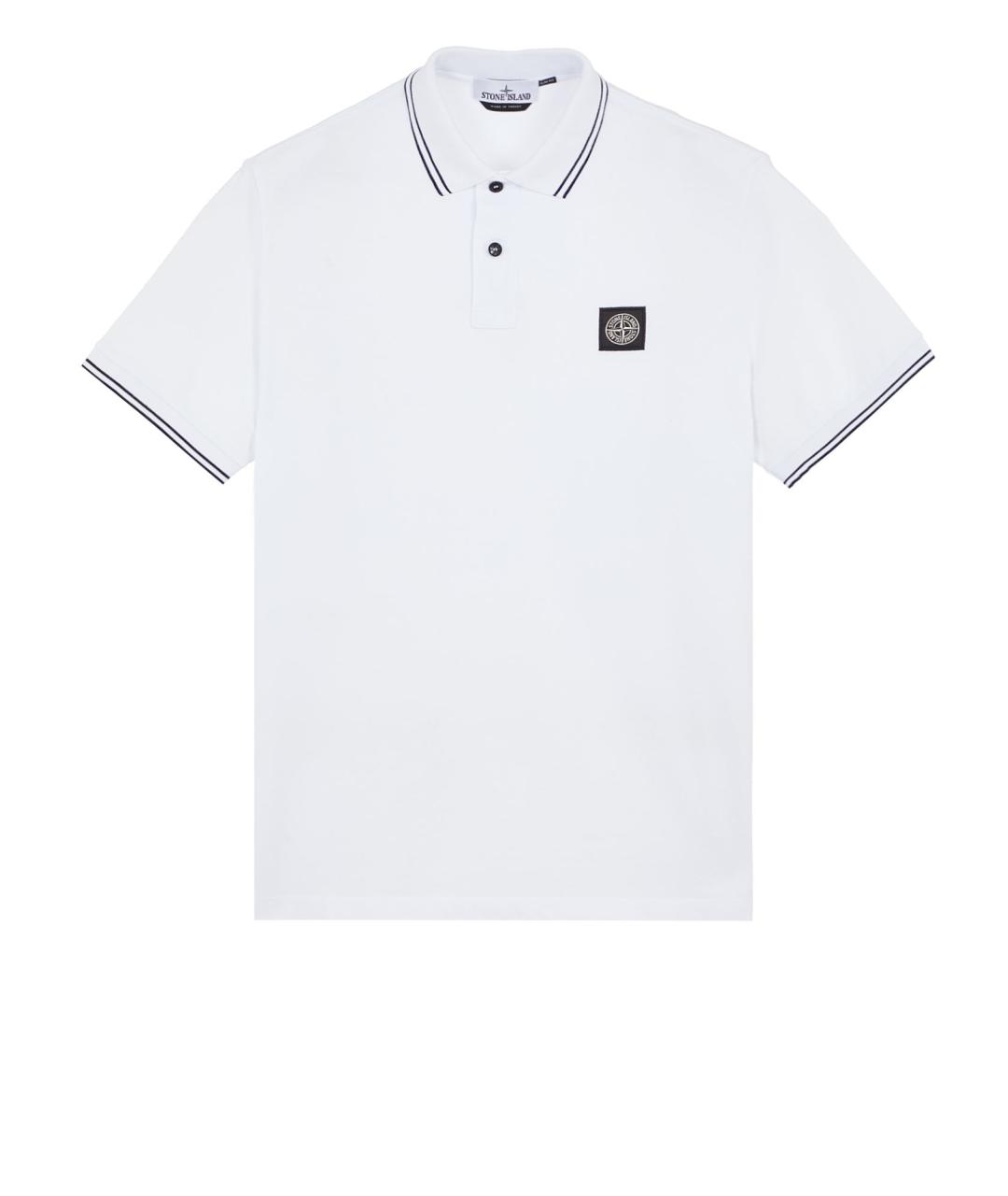 STONE ISLAND Белое хлопко-эластановое поло с коротким рукавом, фото 1