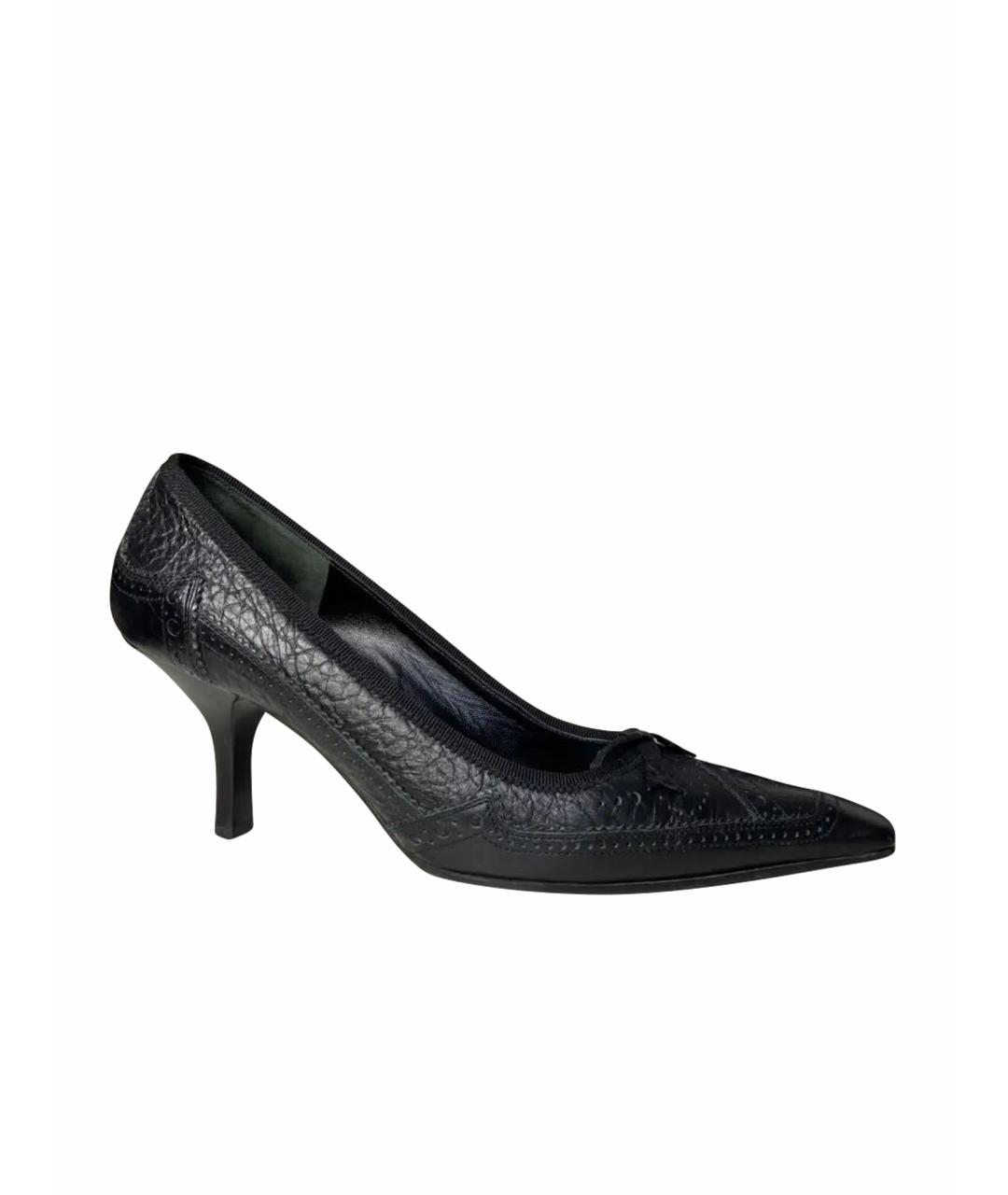 PRADA Черные кожаные лодочки на низком каблуке, фото 1