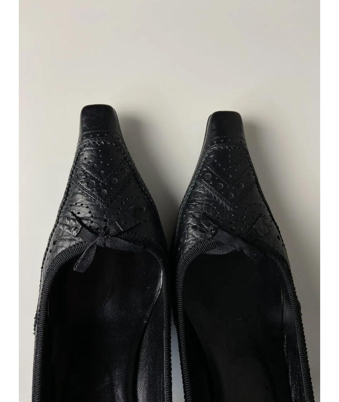 PRADA Черные кожаные лодочки на низком каблуке, фото 3