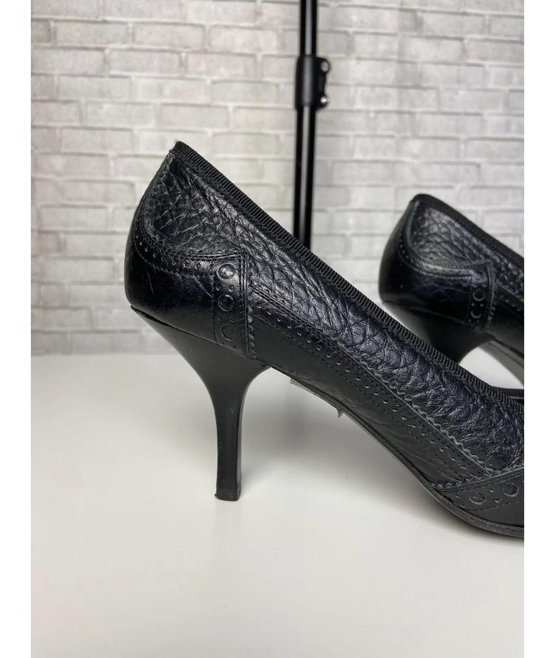 PRADA Черные кожаные лодочки на низком каблуке, фото 4
