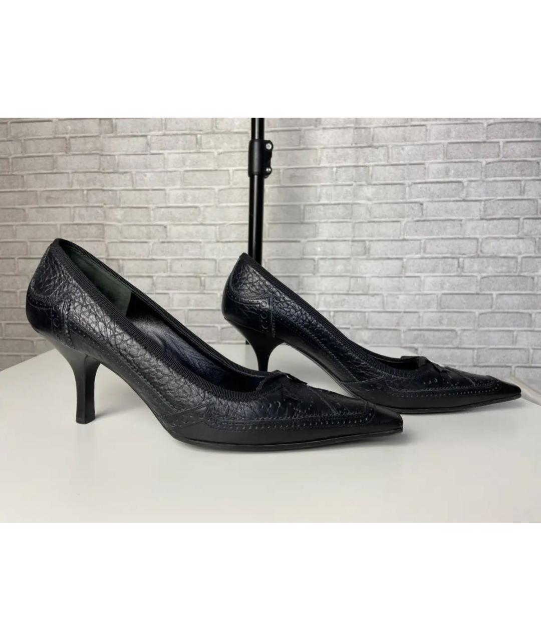 PRADA Черные кожаные лодочки на низком каблуке, фото 8