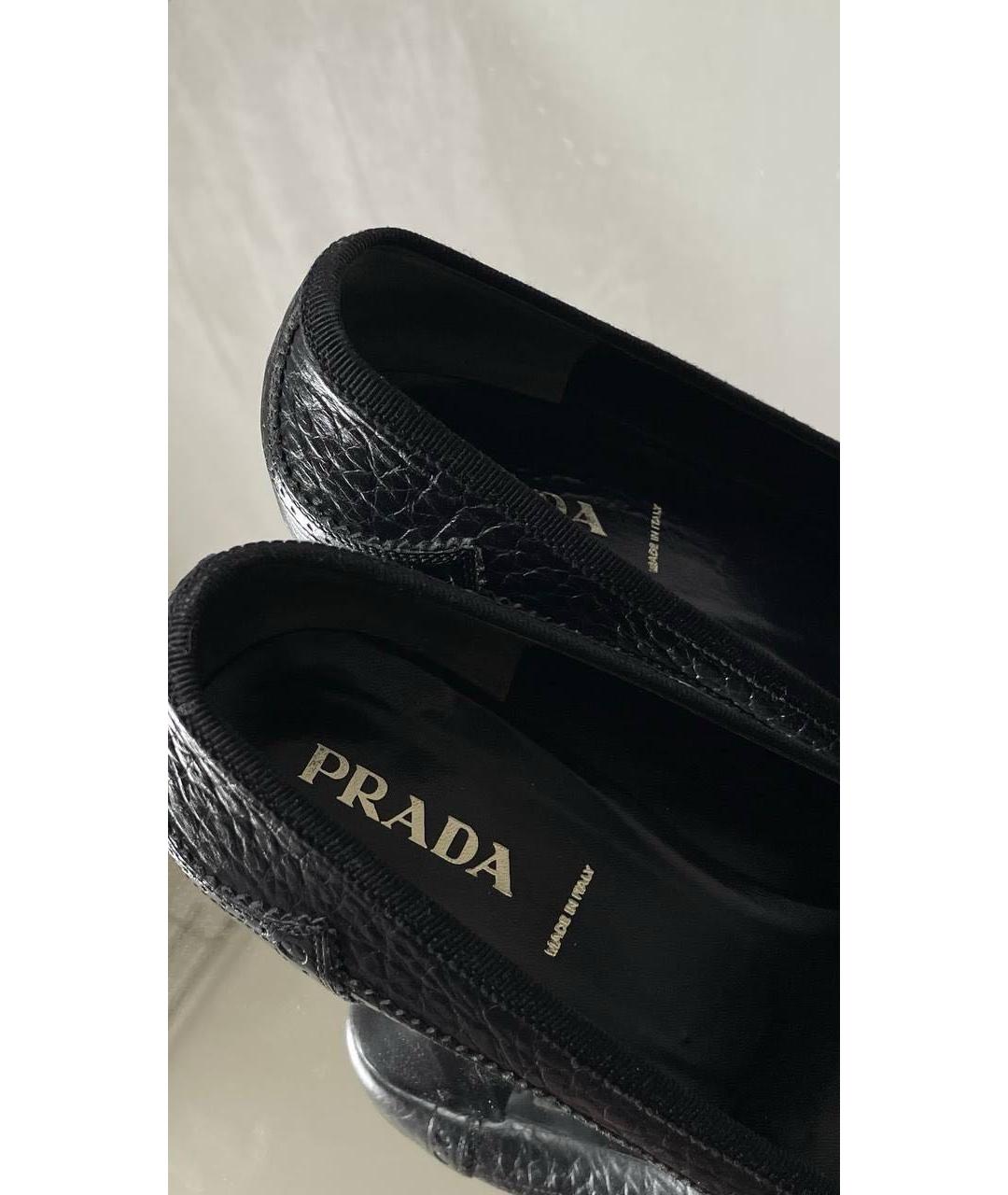 PRADA Черные кожаные лодочки на низком каблуке, фото 6