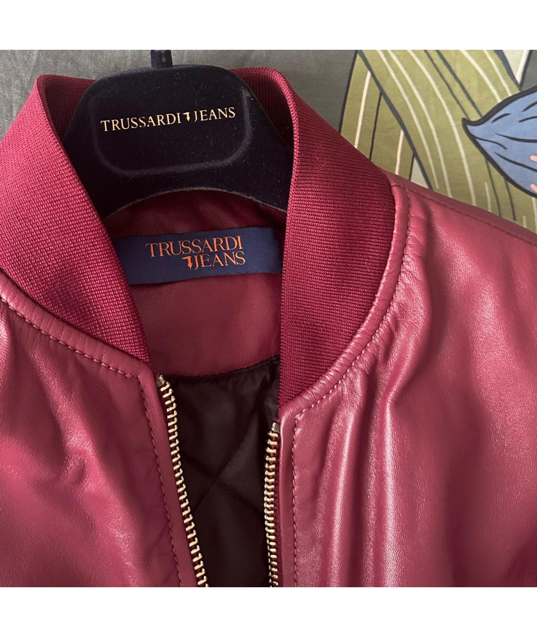 TRUSSARDI JEANS Бордовая кожаная куртка, фото 4