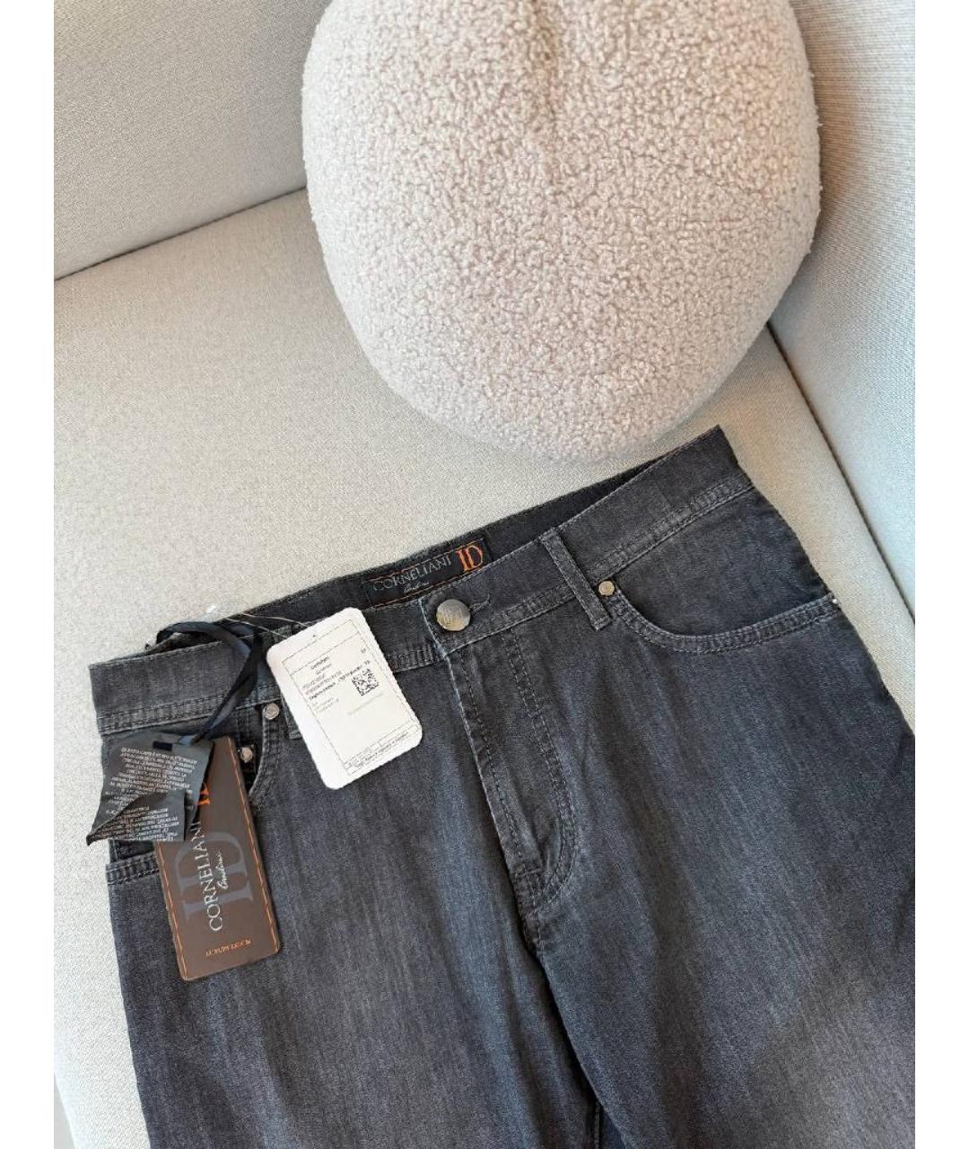 CORNELIANI Антрацитовые хлопковые прямые джинсы, фото 4