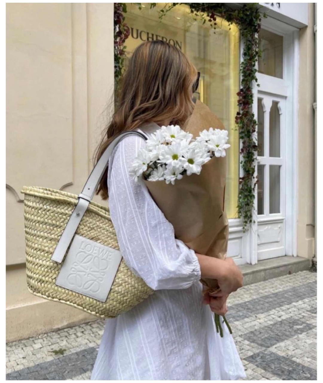 LOEWE Белая пелетеная пляжная сумка, фото 7