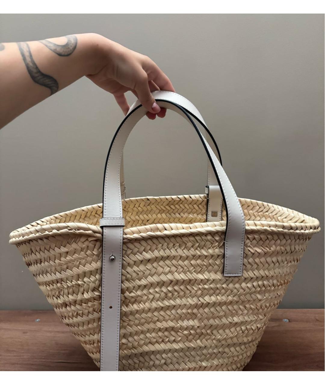 LOEWE Белая пелетеная пляжная сумка, фото 4