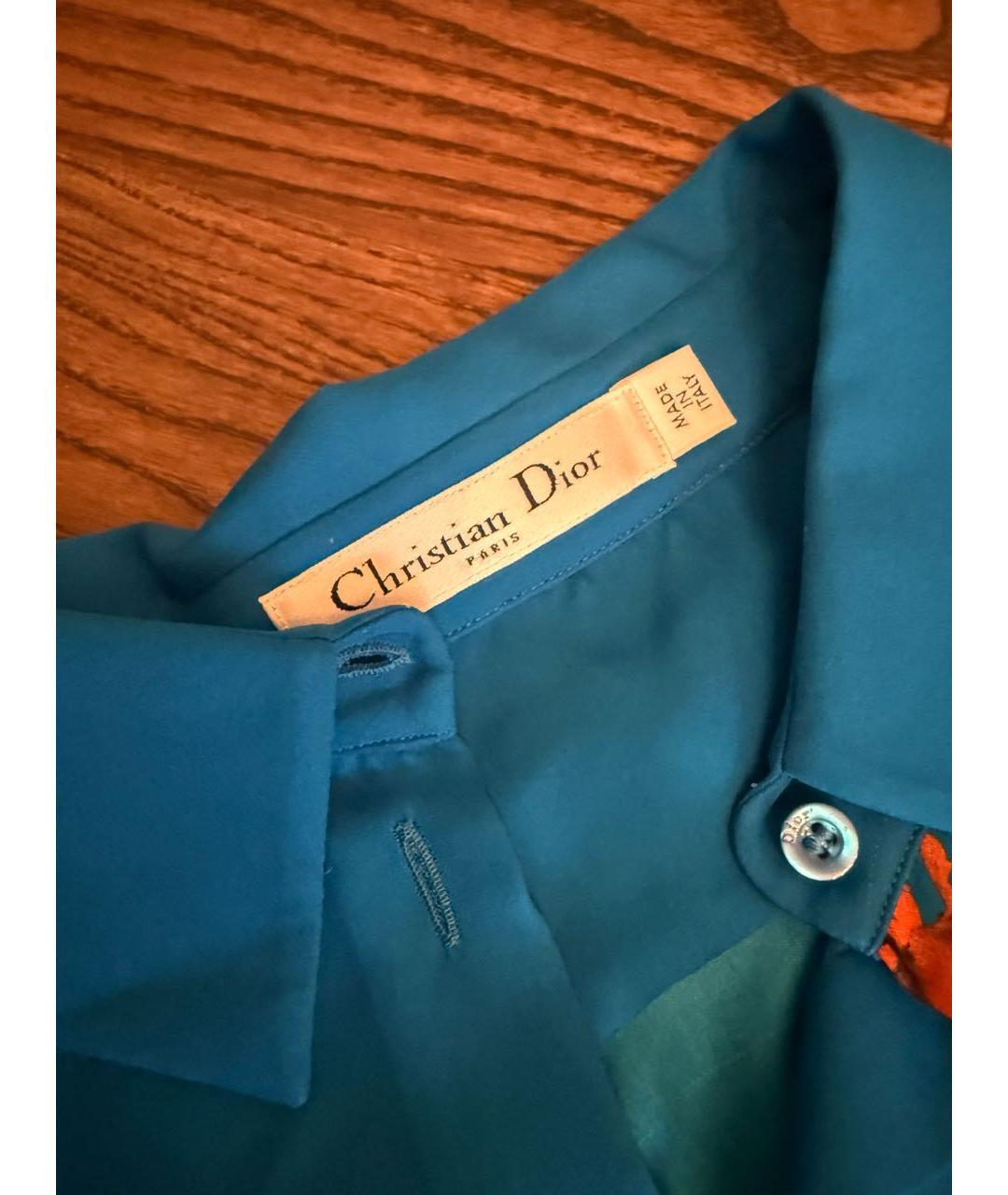 CHRISTIAN DIOR Синяя шелковая блузы, фото 3