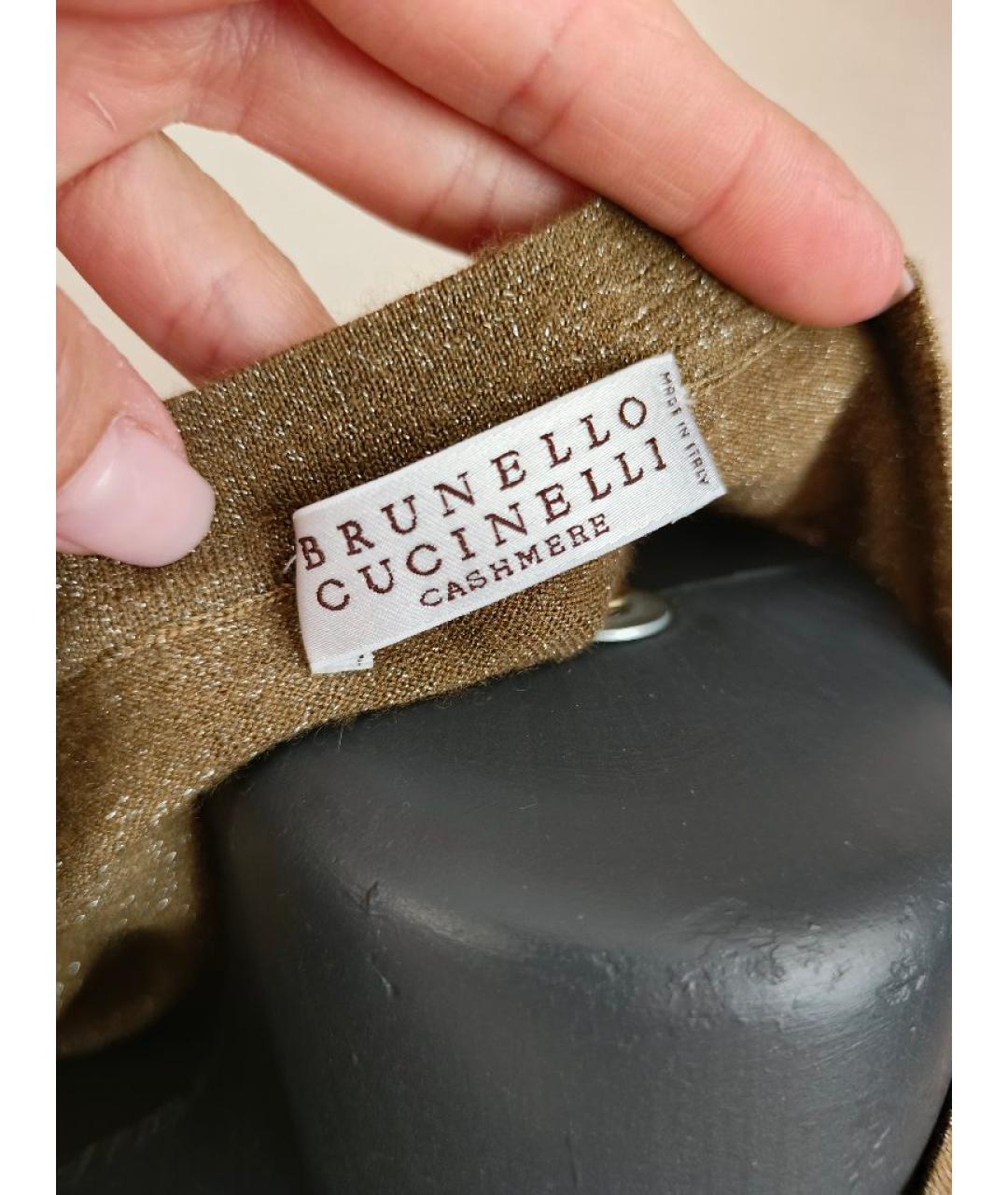BRUNELLO CUCINELLI Хаки кашемировая футболка, фото 3