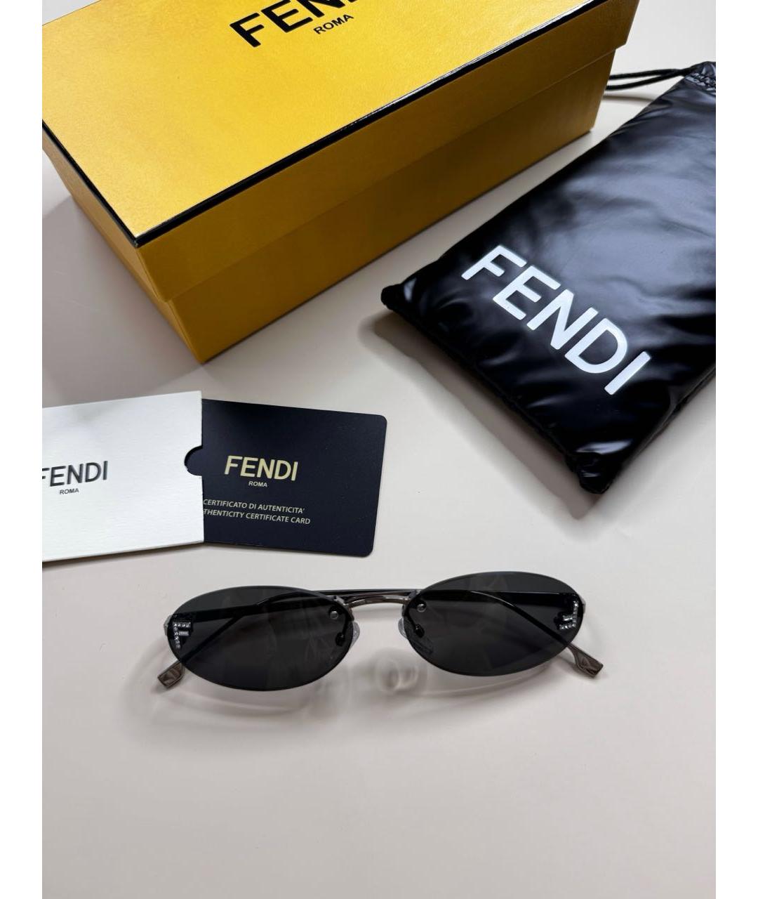 FENDI Черные металлические солнцезащитные очки, фото 7