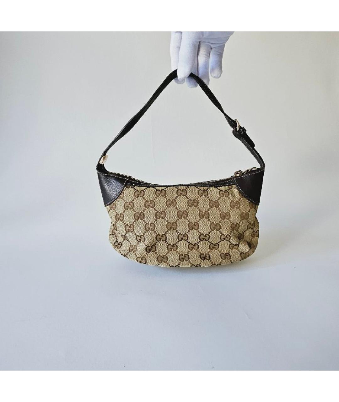 GUCCI Коричневая тканевая сумка с короткими ручками, фото 2
