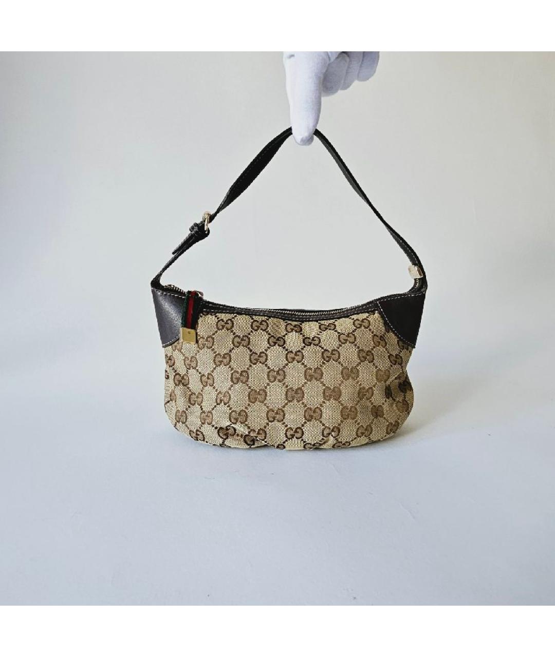 GUCCI Коричневая тканевая сумка с короткими ручками, фото 7