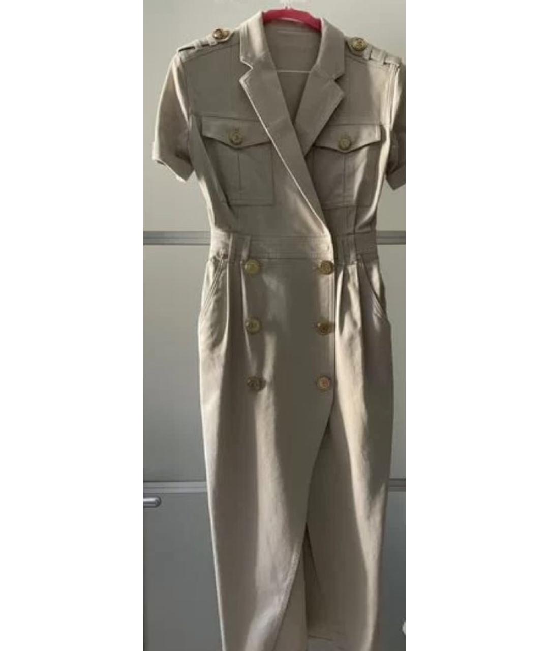 BALMAIN Бежевое хлопко-эластановое повседневное платье, фото 6