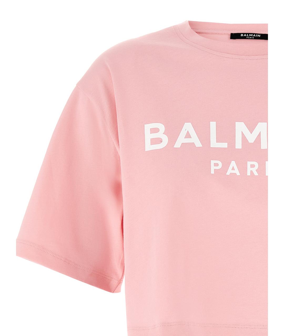 BALMAIN Розовая хлопковая футболка, фото 3