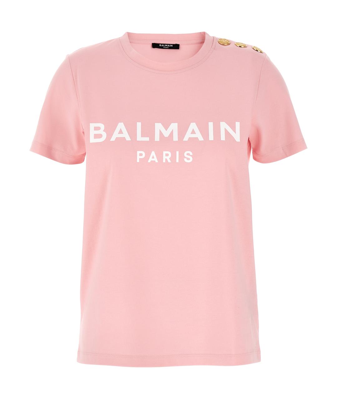 BALMAIN Розовая хлопковая футболка, фото 1