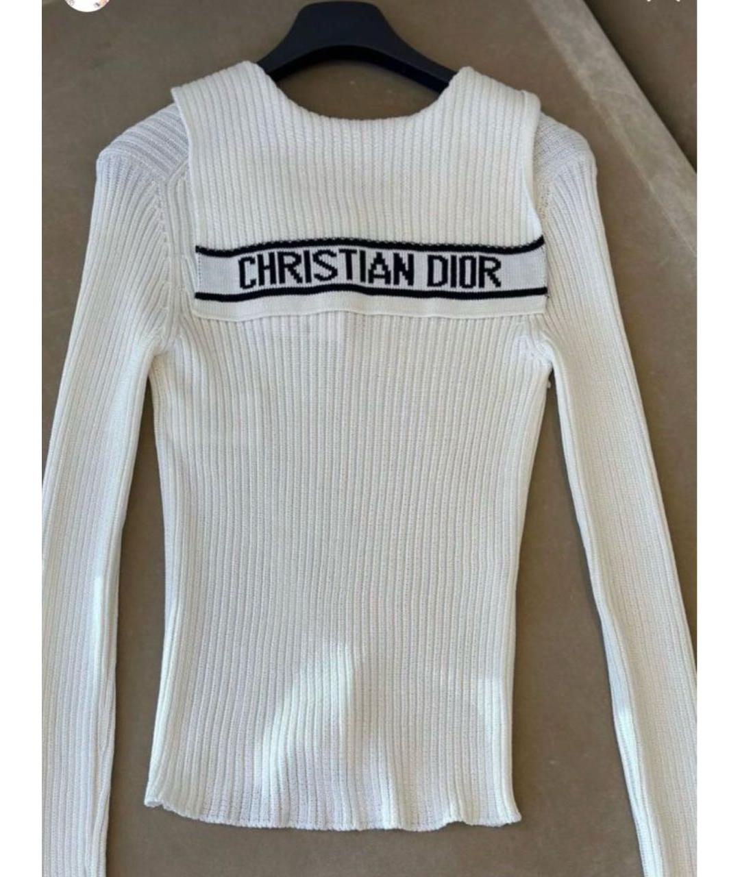 CHRISTIAN DIOR Белый хлопко-эластановый джемпер / свитер, фото 2