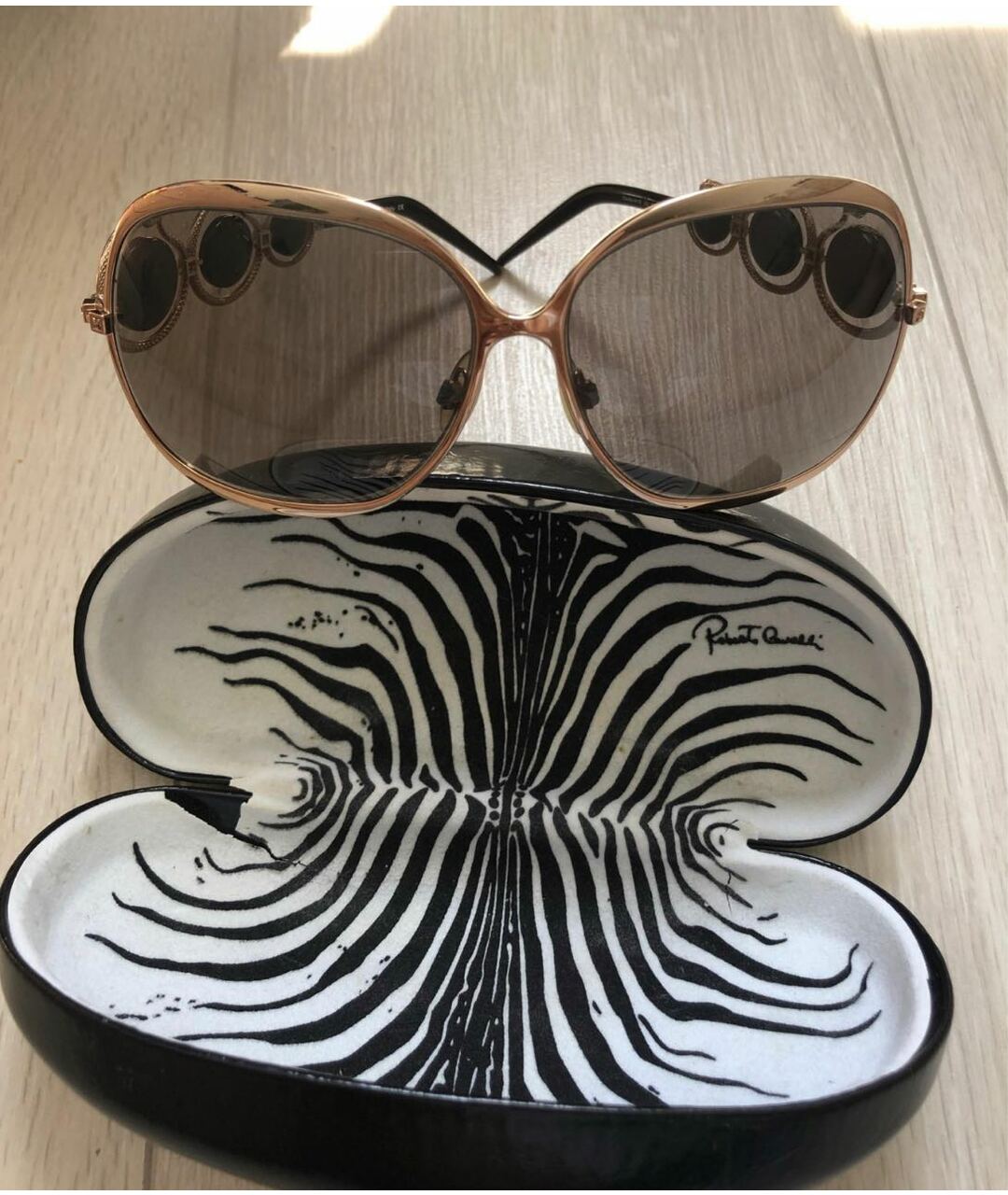 ROBERTO CAVALLI Коричневые металлические солнцезащитные очки, фото 4