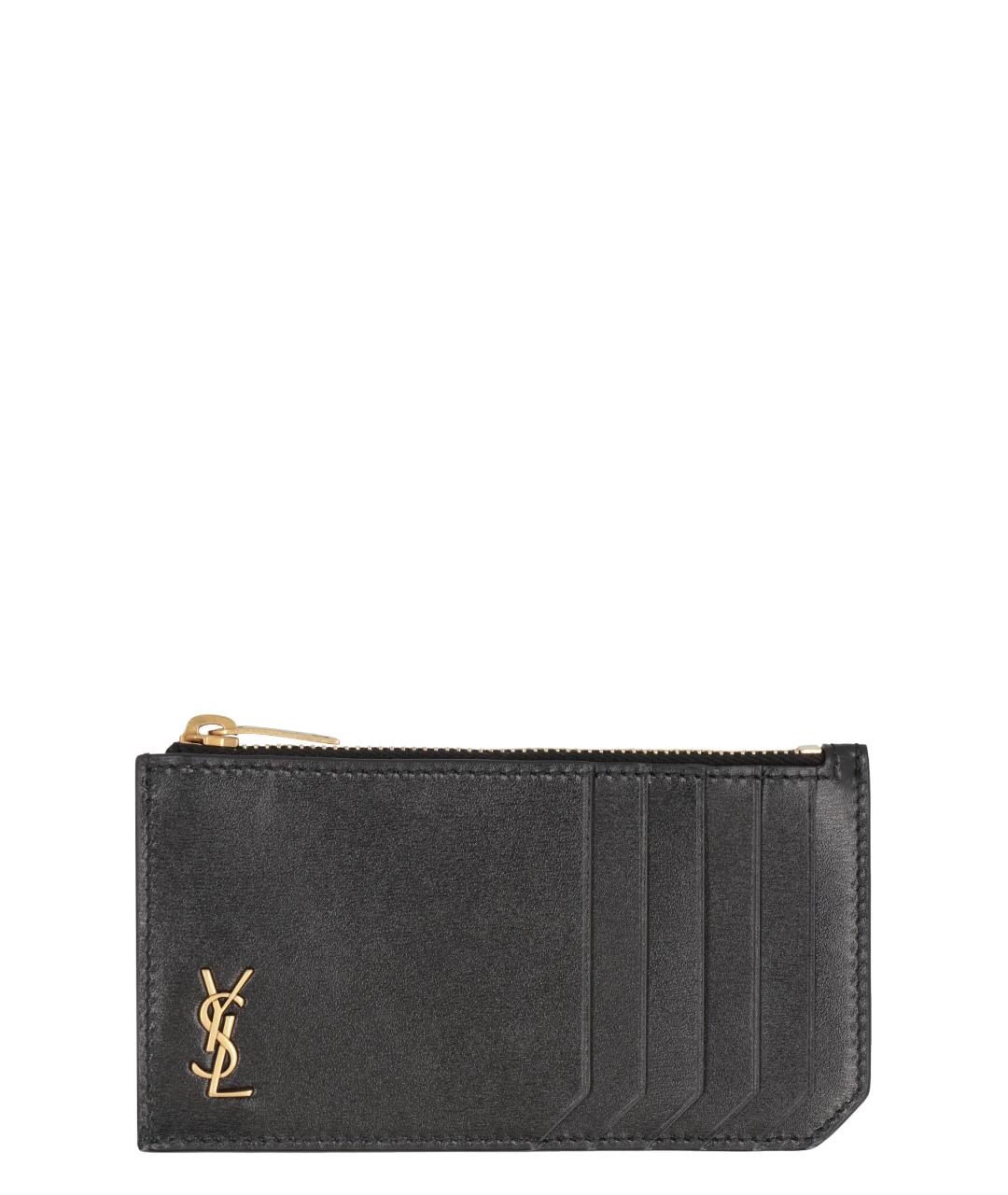 SAINT LAURENT Черный кожаный кардхолдер, фото 1