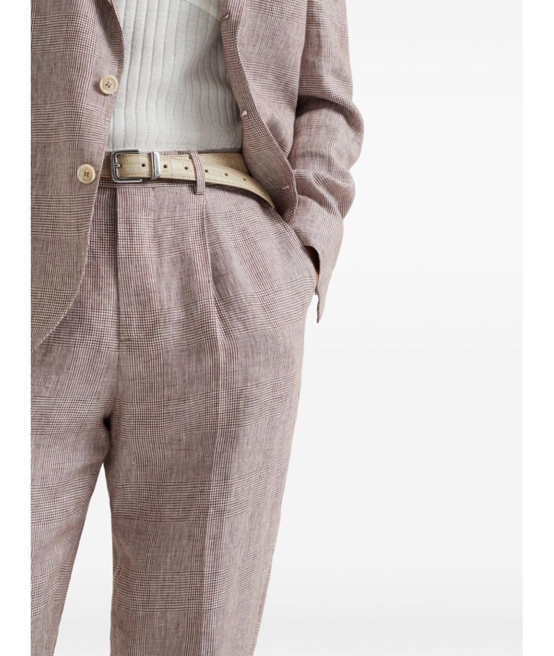 BRUNELLO CUCINELLI Бежевые льняные повседневные брюки, фото 4