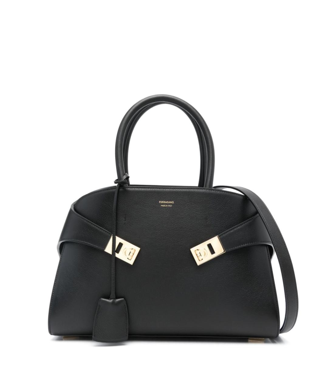 FERRAGAMO Черная кожаная сумка тоут, фото 1