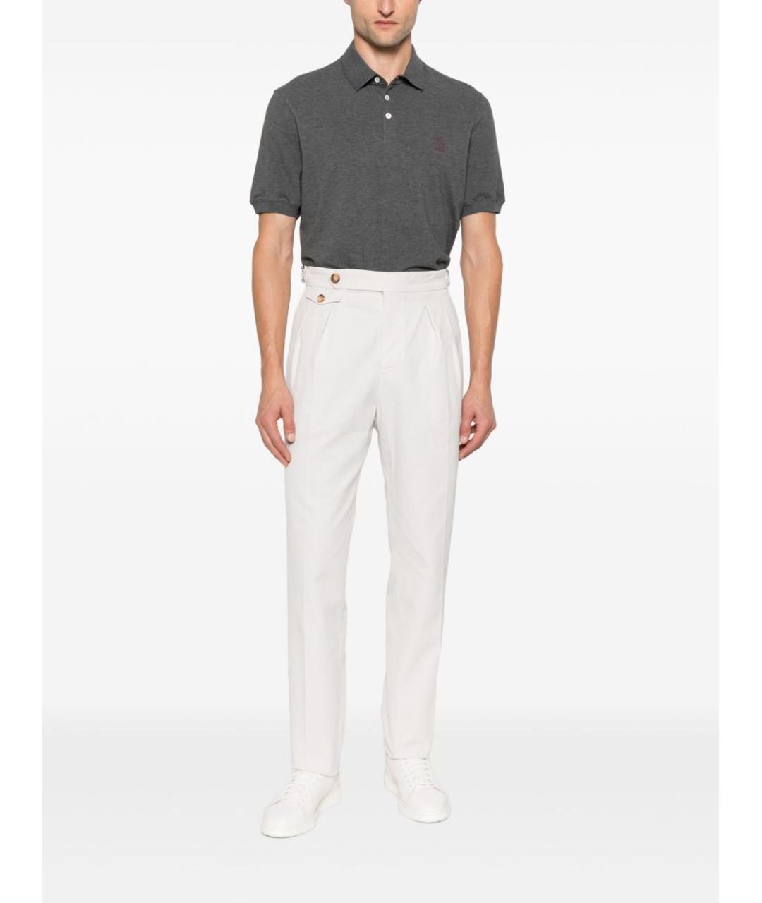 BRUNELLO CUCINELLI Антрацитовое хлопковое поло с коротким рукавом, фото 3